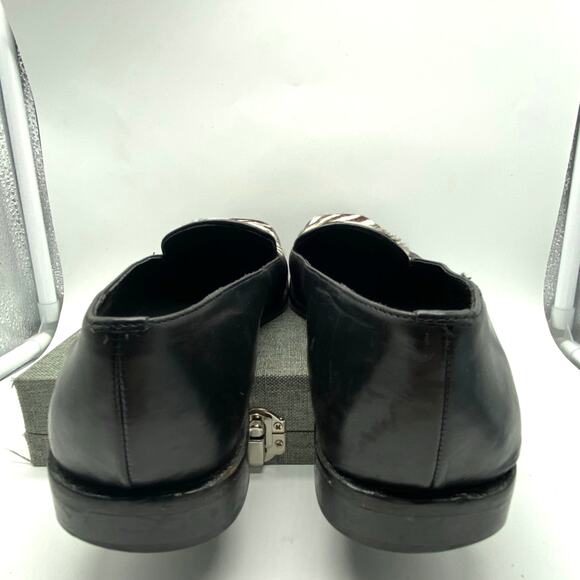 Talbots Loafer Italy Black Leather‎ Calf hair zebra print Square toe Women  7 - Picture 4 of 8